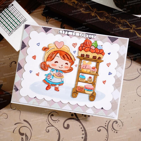 Inlovearts Little Girl and Cake Dining Cart Cutting Dies