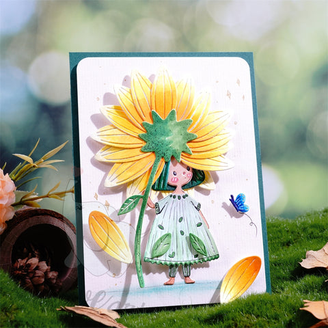 Inlovearts Little Girl with Sunflower Cutting Dies
