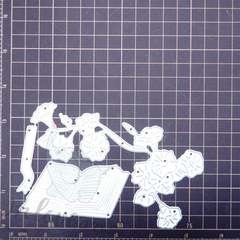 Inlovearts Opened Book and Flowers Cutting Dies