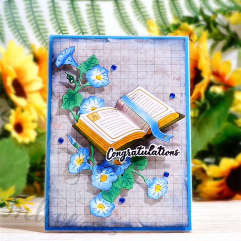 Inlovearts Opened Book and Flowers Cutting Dies