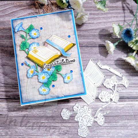 Inlovearts Opened Book and Flowers Cutting Dies