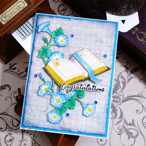 Inlovearts Opened Book and Flowers Cutting Dies
