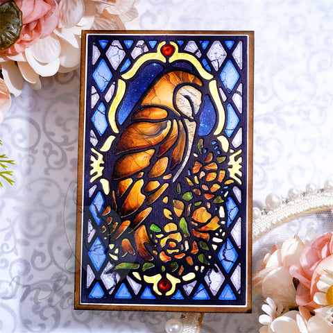 Inlovearts Owl with Vintage Pattern Background Board Cutting Dies