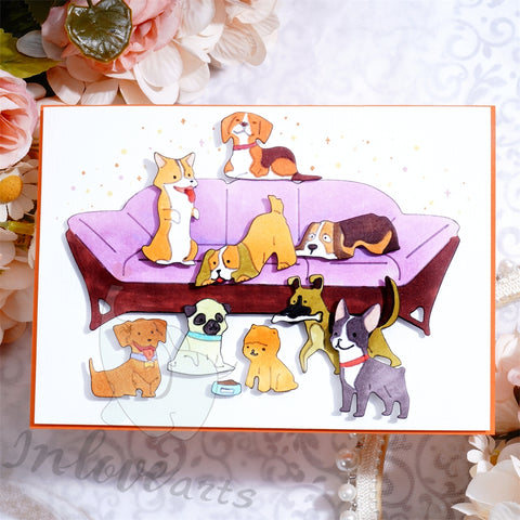 Inlovearts Puppies on the Sofa Cutting Dies
