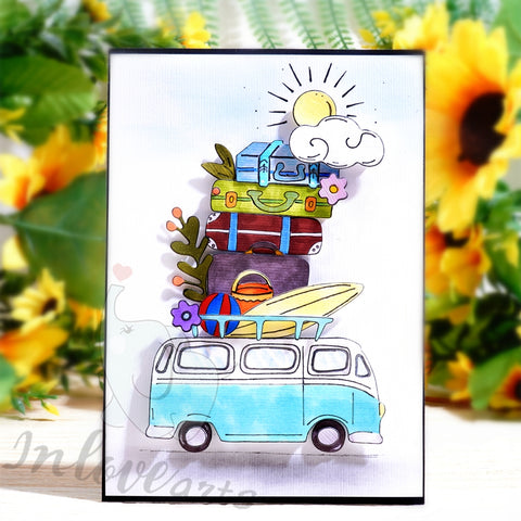 Inlovearts Suitcase on the Van Cutting Dies