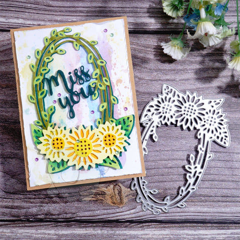 Inlovearts Sunflower Oval Border Cutting Dies