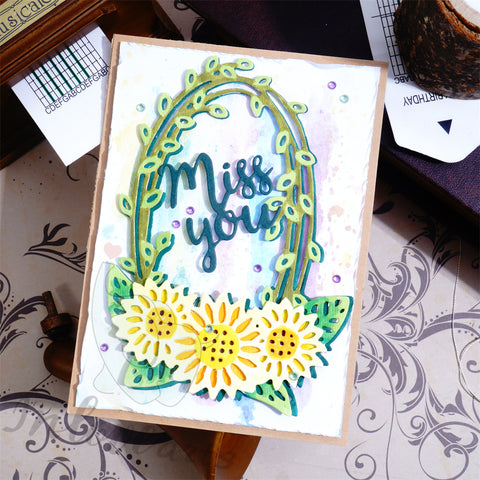 Inlovearts Sunflower Oval Border Cutting Dies