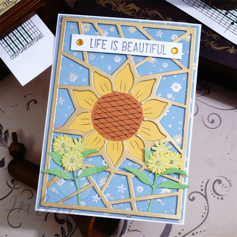 Inlovearts Sunflower and Lines Background Board Cutting Dies