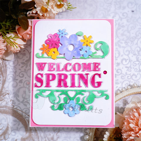 Inlovearts "Welcome Spring" with Flower Border Cutting Dies