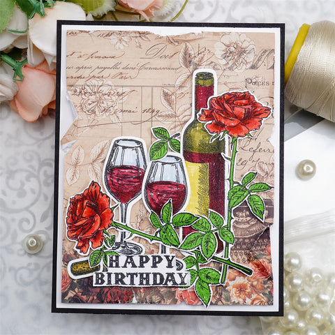 Inloveartshop Wine Glass And Bottle Series Dies with Stamps Set