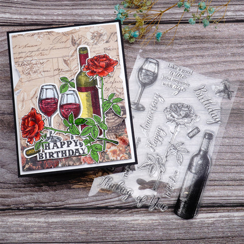 Inloveartshop Wine Glass And Bottle Series Dies with Stamps Set