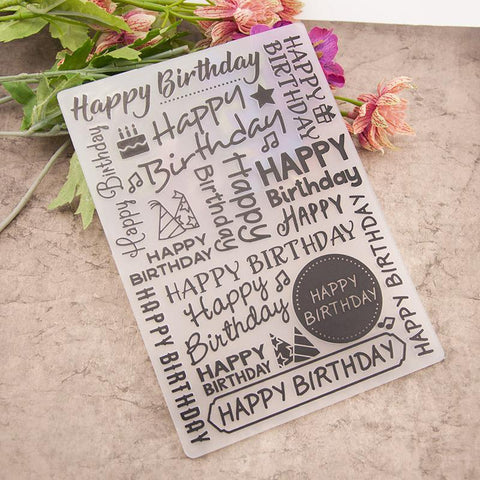 Happy Birthday Blessing Words Plastic Embossing Folder - Inlovearts