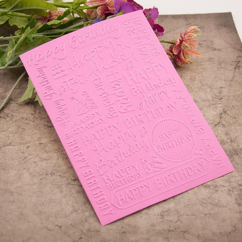 Happy Birthday Blessing Words Plastic Embossing Folder - Inlovearts