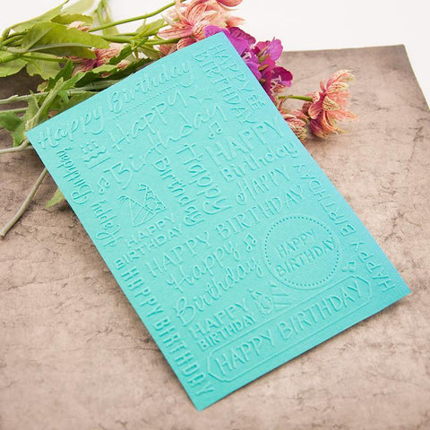 Happy Birthday Blessing Words Plastic Embossing Folder - Inlovearts