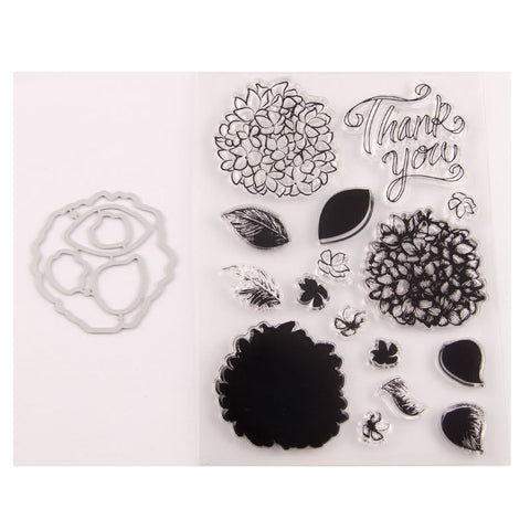 Inloveartshop Flower Series And Thank You Words Dies with Stamps Set