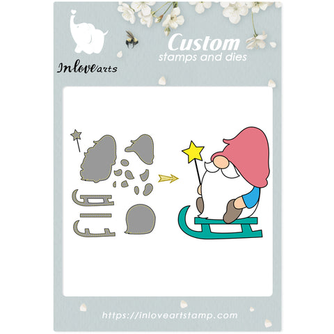 Gnome Holding a Star Magic Wand on Sled Cutting Dies