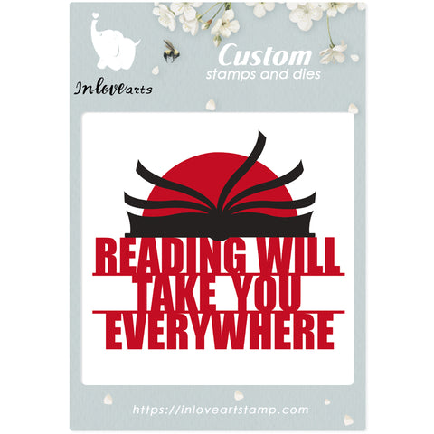 Inlovearts Book with "Reading Will Take You Everything" Word Cutting Dies