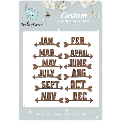 Inlovearts Month Word with Arrow Metal Cutting Dies