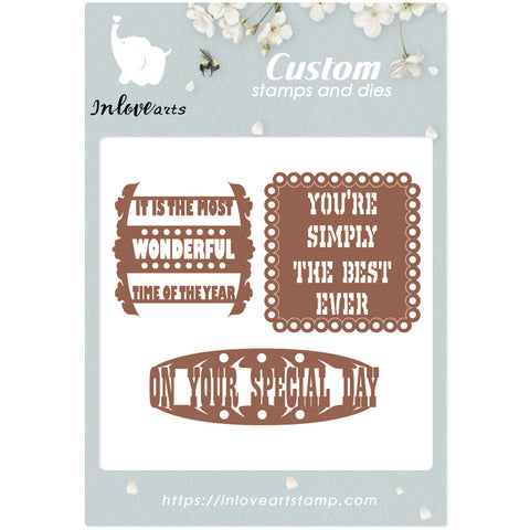 Inlovearts 3pcs Warm Heart Words with Background Cutting Dies