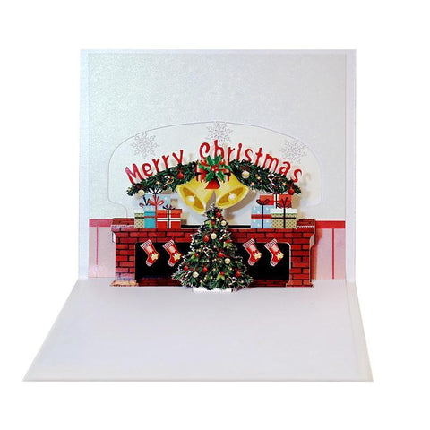 Merry Christmas Fireplace Pop-up Card - greetingpopup