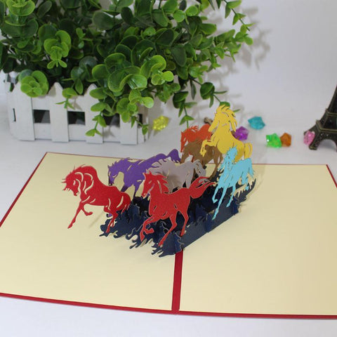 Inloveartshop Hollow Colored Horse 3d Stereo Greeting Card