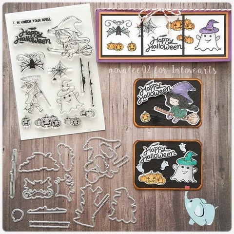 Cute Halloween Witches Dies with Stamps Set - Inlovearts