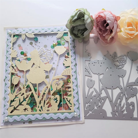 Inlovearts Flower Fairy Rectangle Background Cutting Dies