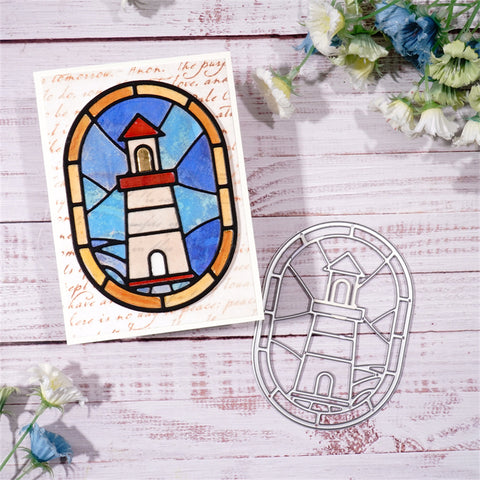 Inlovearts Lighthouse Oval Background Cutting Dies
