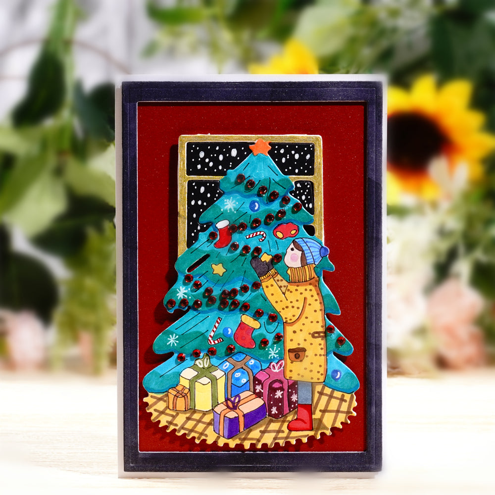 Inlovearts Little Girl Decorating Christmas Tree Cutting Dies