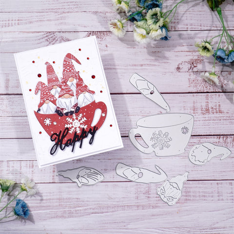 Inlovearts Gnomes in a Cup Metal Cutting Dies