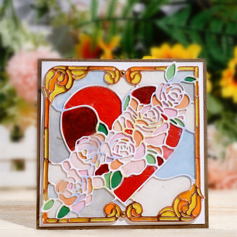Inlovearts Rose Heart Square Frame Cutting Dies