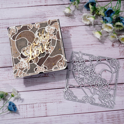 Inlovearts Rose Heart Square Frame Cutting Dies