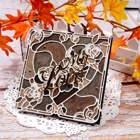 Inlovearts Rose Heart Square Frame Cutting Dies