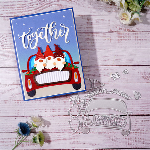 Inlovearts Three Gnomes Sitting in Car Cutting Dies