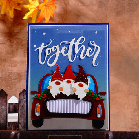 Inlovearts Three Gnomes Sitting in Car Cutting Dies