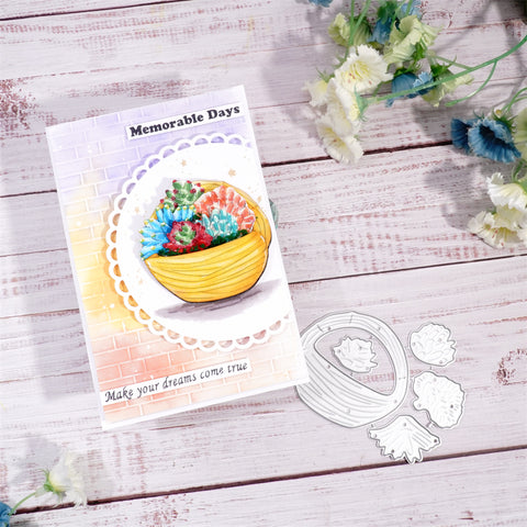 Inlovearts Succulent Flower Basket Metal Cutting Dies