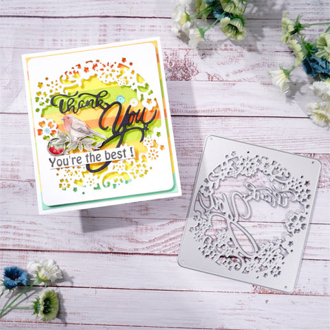 Inlovearts Thank You Word with Flower Frame Metal Cutting Dies