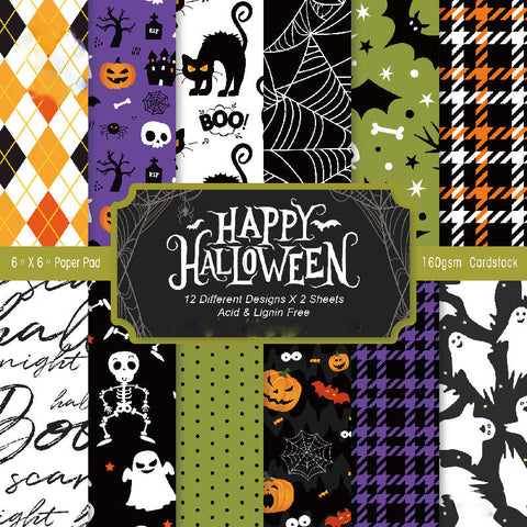 Inlovearts 24PCS  6" Happy Halloween DIY Scrapbook & Cardstock Paper