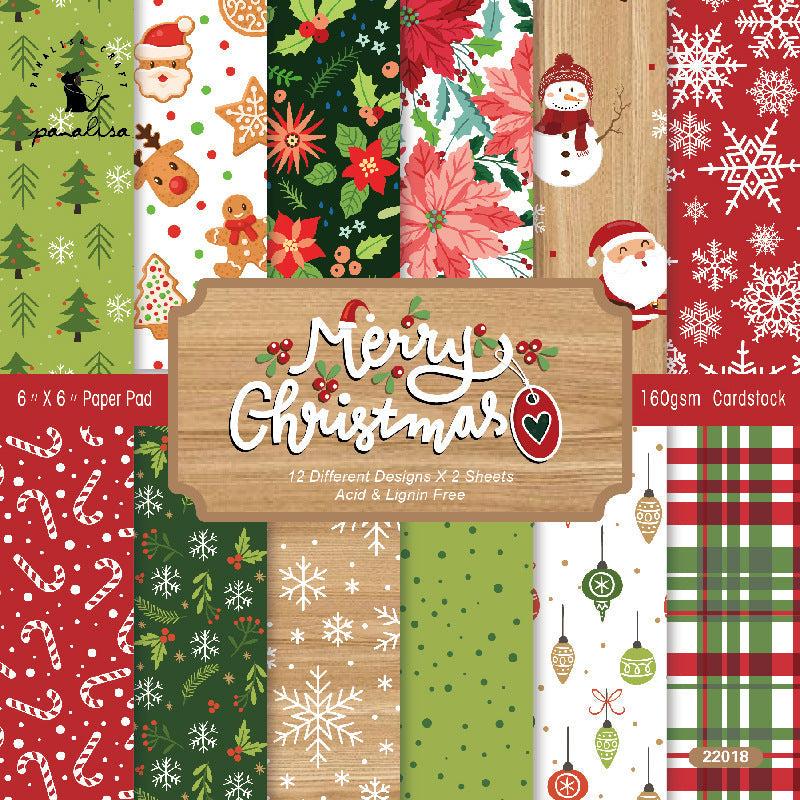 Inlovearts 24PCS 6 Merry Christmas DIY Scrapbook & Cardstock Paper