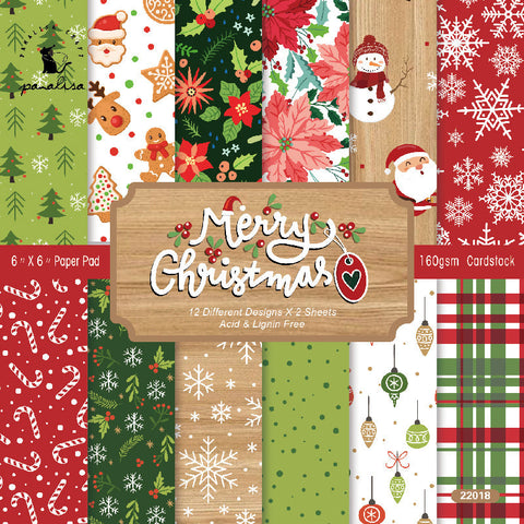 Inlovearts 24PCS  6" Merry Christmas DIY Scrapbook & Cardstock Paper