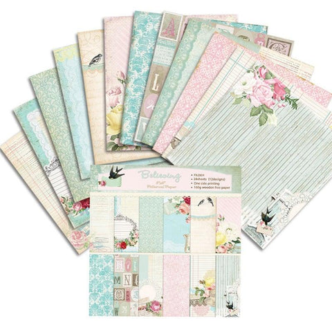 6 Inches Swallows And Romantic Flowers Theme Background Paper