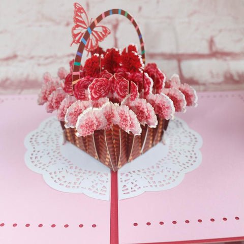 Inloveartshop Carnation Flower Basket 3D Pop Up Greeting Cards