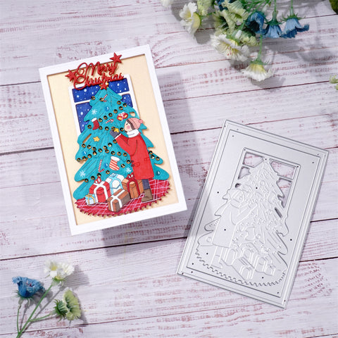 Inlovearts Little Girl Decorating Christmas Tree Cutting Dies