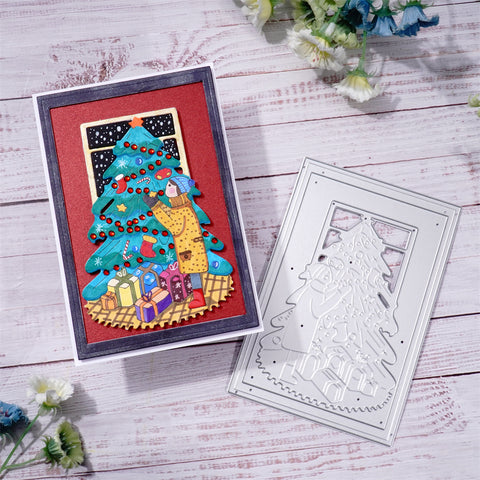 Inlovearts Little Girl Decorating Christmas Tree Cutting Dies