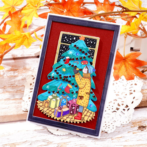 Inlovearts Little Girl Decorating Christmas Tree Cutting Dies