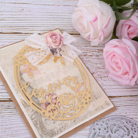 Inloveartshop Floral oval Frame with "Forever" Word Cutting Dies