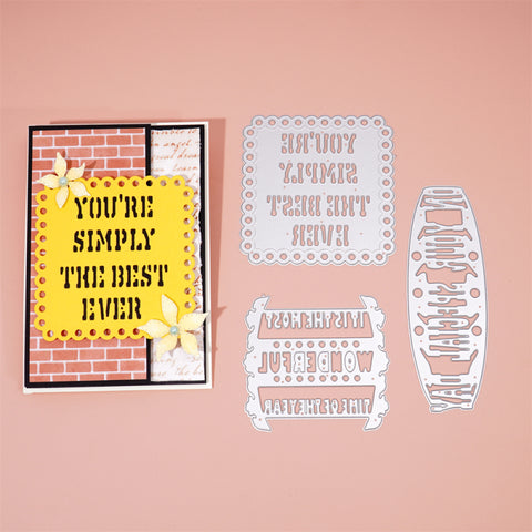 Inlovearts 3pcs Warm Heart Words with Background Cutting Dies