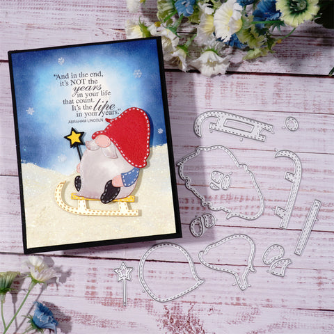 Gnome Holding a Star Magic Wand on Sled Cutting Dies