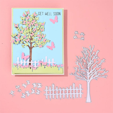 Inloveartshop Tree, Fence and 15Pcs Butterflies Cutting Dies