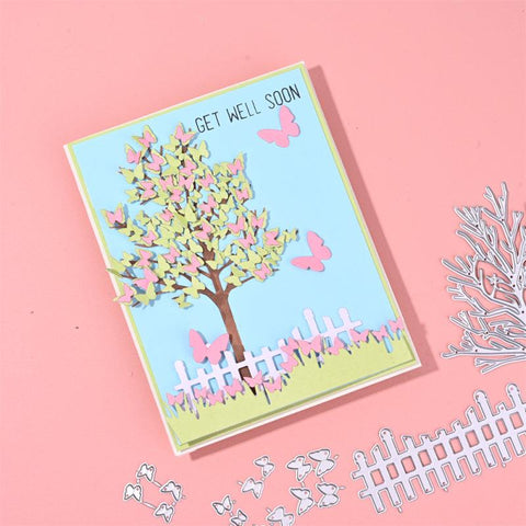 Inloveartshop Tree, Fence and 15Pcs Butterflies Cutting Dies